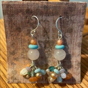 Beaded Pearl, Glass, and Crystal Dangle Earrings